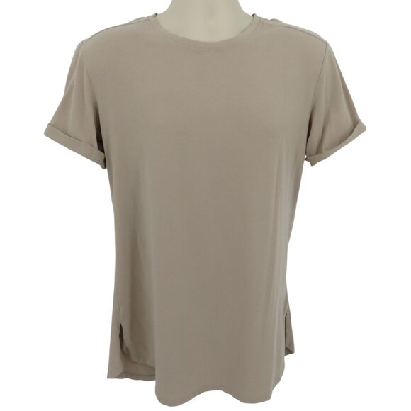 Alphalete Men Medium Beige Rolled Short Sleeve Tee T Shirt Top Cotton Blend - Picture 1 of 10